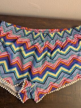 PINK Victoria's Secret Multicolor Chevron Pom-Trim Sleep Beach Lounge Shorts